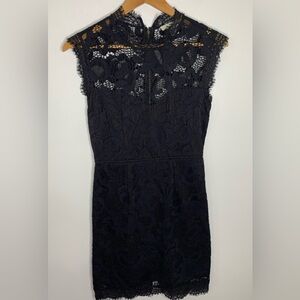 Sans Souci Black Lace Dress Sz Small Pretty Woman Knee Length Exposed Back Zip